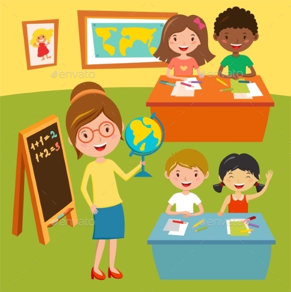 Kids School Geography Lessons Illustration - People Characters