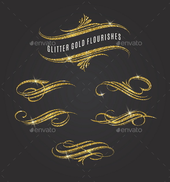 Glitter Gold Flourishes Design Elements - Flourishes / Swirls Decorative