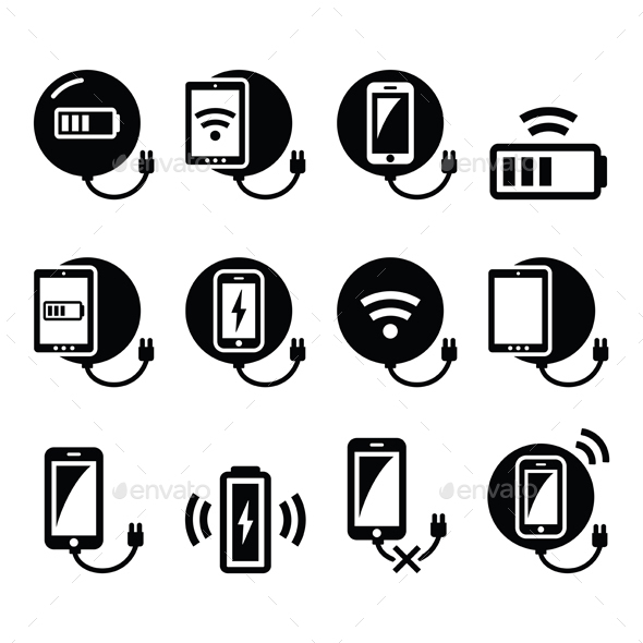 Wireless Charging Pad for Smartphone or Tablet Icons Set - Web Technology
