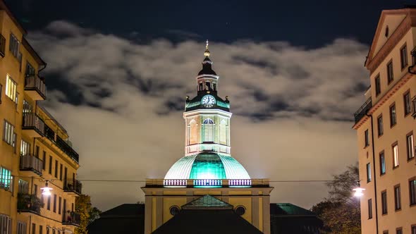 Church Clock Tower at Night Time Lapse