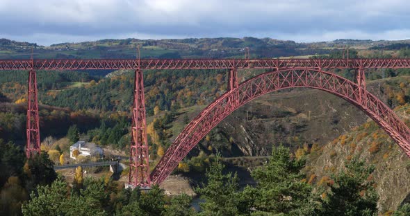 Garabit Viaduct, built by Gustave Eiffel on river Truyere, Cantal department, France, alt