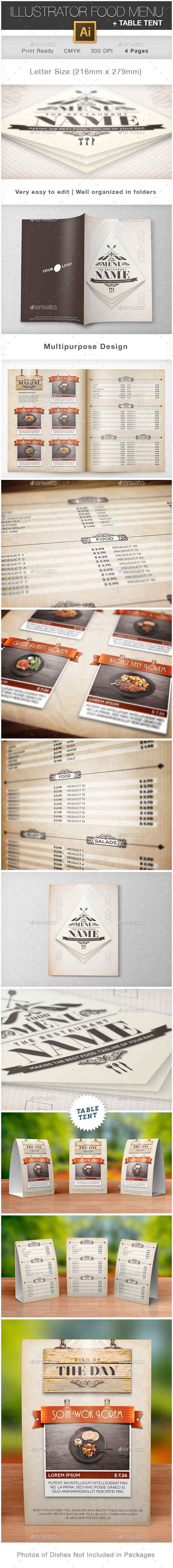 Elegant Food Menu 2 Illustrator Template - Food Menus Print Templates