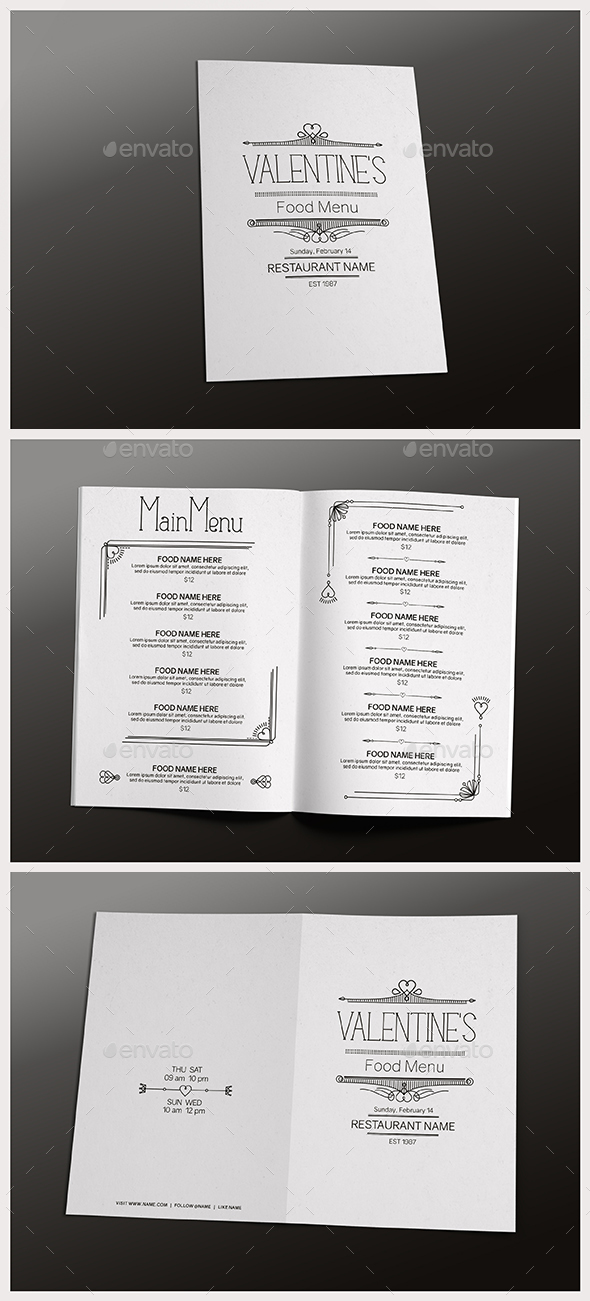 Valentine's Day Food Menu - Food Menus Print Templates