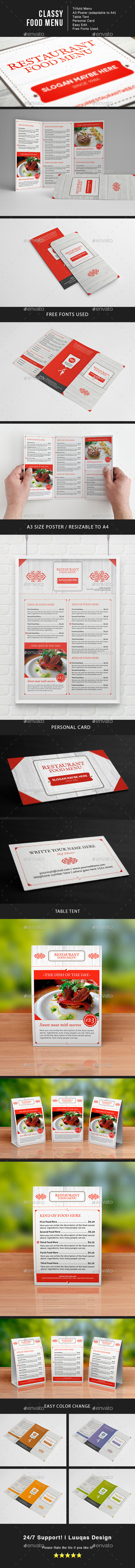 Classy Food Menu Illustrator Template - Food Menus Print Templates