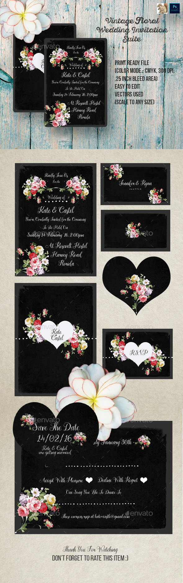Vintage Floral Wedding Invitation Suite - Weddings Cards & Invites