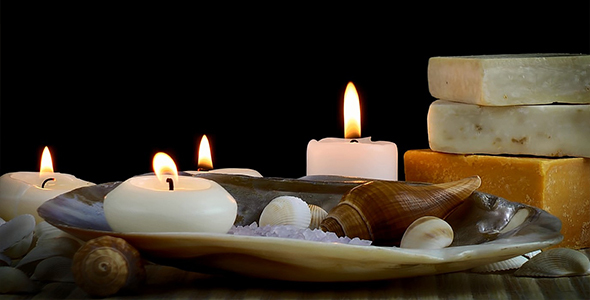 Beauty Soap and Salt with Seashells and Candles