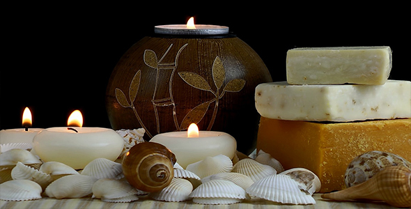 Spa Concept with Seashells and Soaps