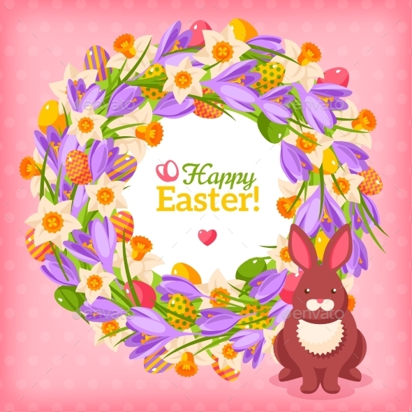 Easter Eggs and Flowers Wreath - Miscellaneous Seasons/Holidays
