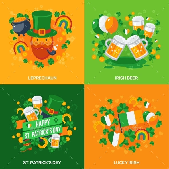 Set of Patricks Day Flat Icons Concept - Miscellaneous Seasons/Holidays