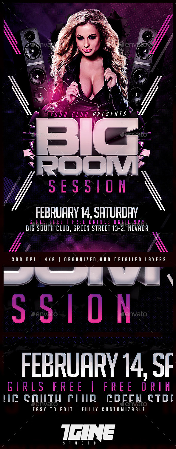 Big Room Session Flyer Template - Clubs & Parties Events