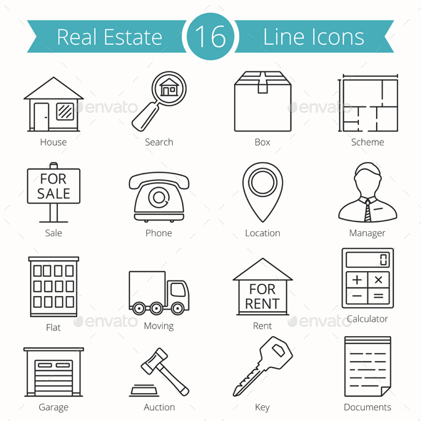 16 Real Estate Line Icons - Objects Icons