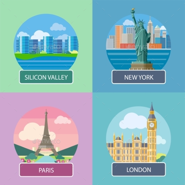 London, Silicon Valley, New York And Paris - Travel Conceptual