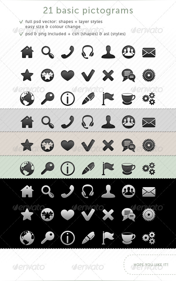 21 Basic Pictograms - Web Icons
