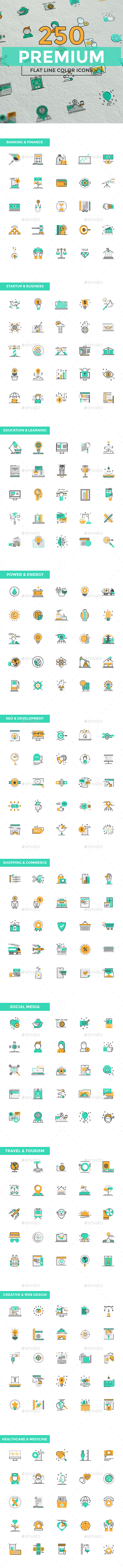 Set of Modern Color Line Design Icons - Web Icons