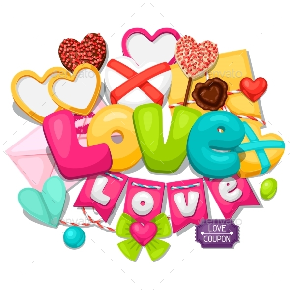 Greeting Card With Hearts, Objects, Decorations - Valentines Seasons/Holidays