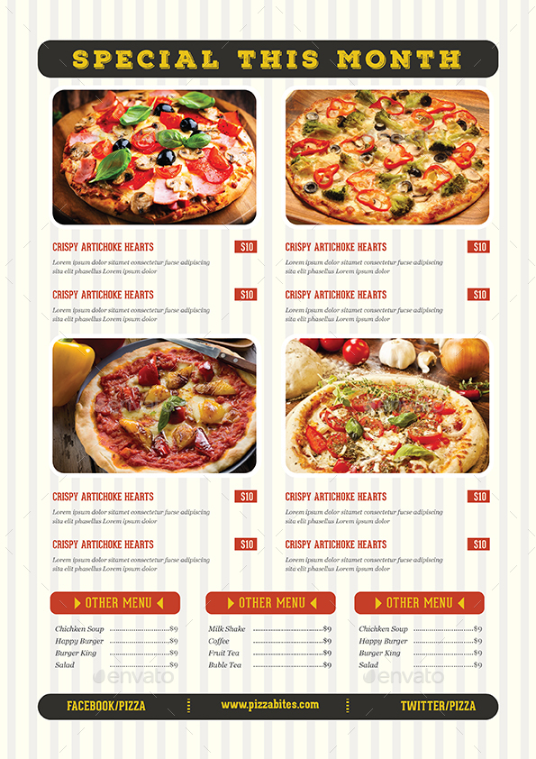 Pizza Restaurant Menu Flyer, Print Templates 