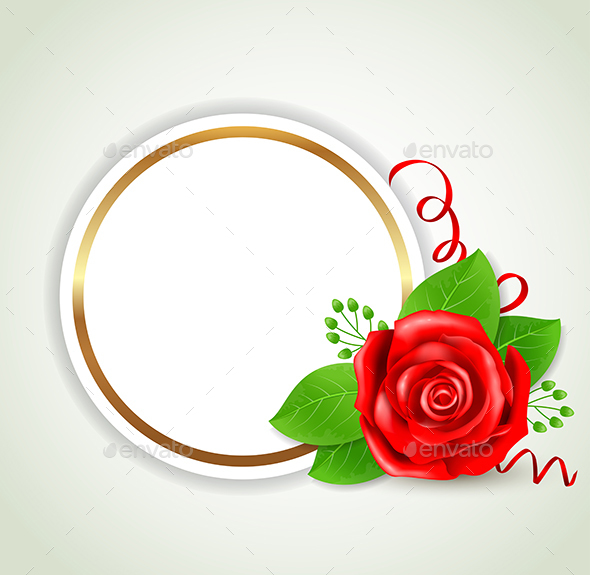 Round Label with Red Rose - Backgrounds Decorative