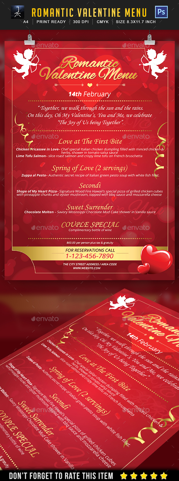 Valentine-Menu - Food Menus Print Templates