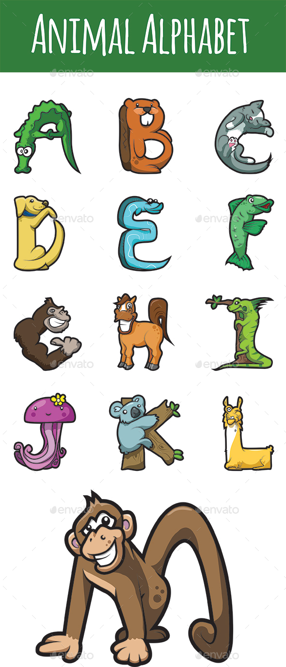 Animal Alphabet Letters A to M - Animals Characters