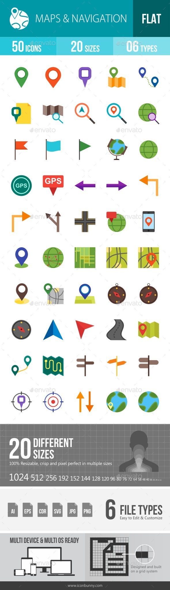 Maps & Navigation Flat Multicolor Icons - Icons