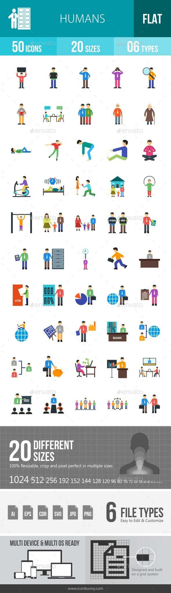 Humans Flat Multicolor Icons - Icons