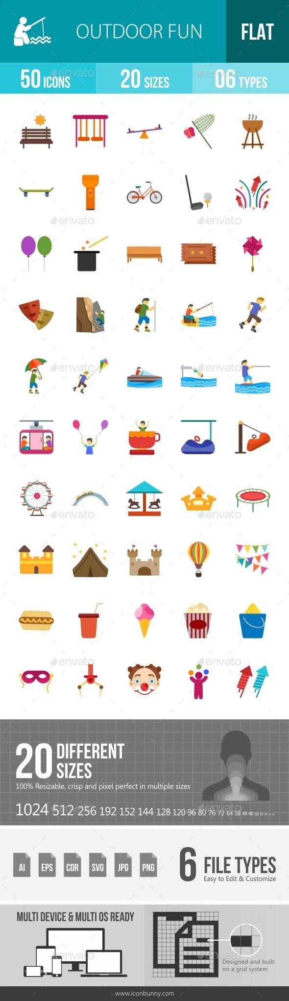 Outdoor Fun Flat Multicolor Icons - Icons