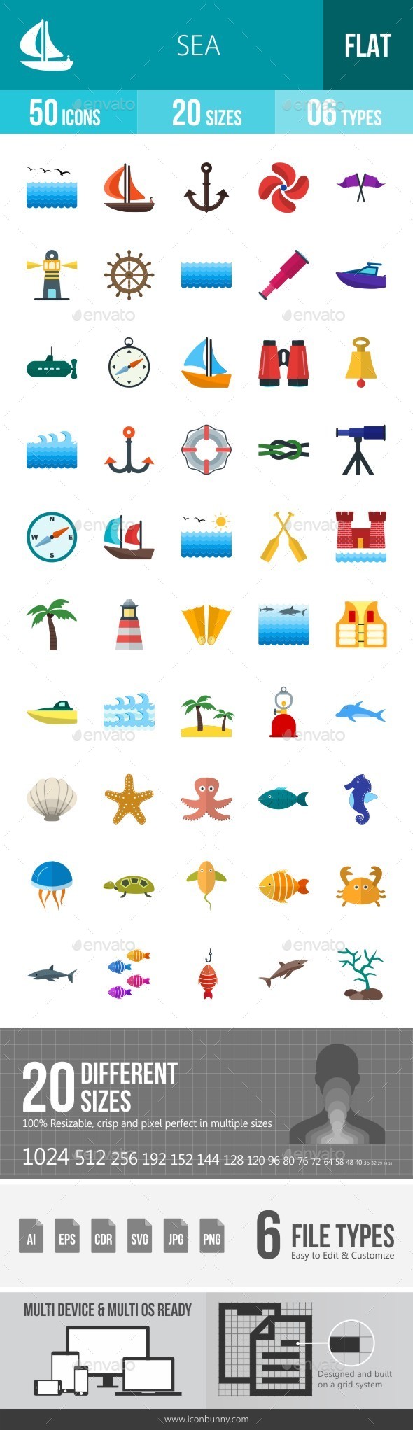 Sea Flat Multicolor Icons - Icons
