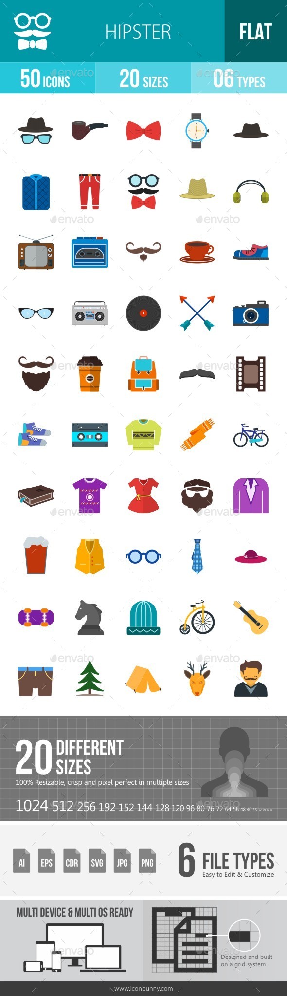 Hipster Flat Multicolor Icons - Icons