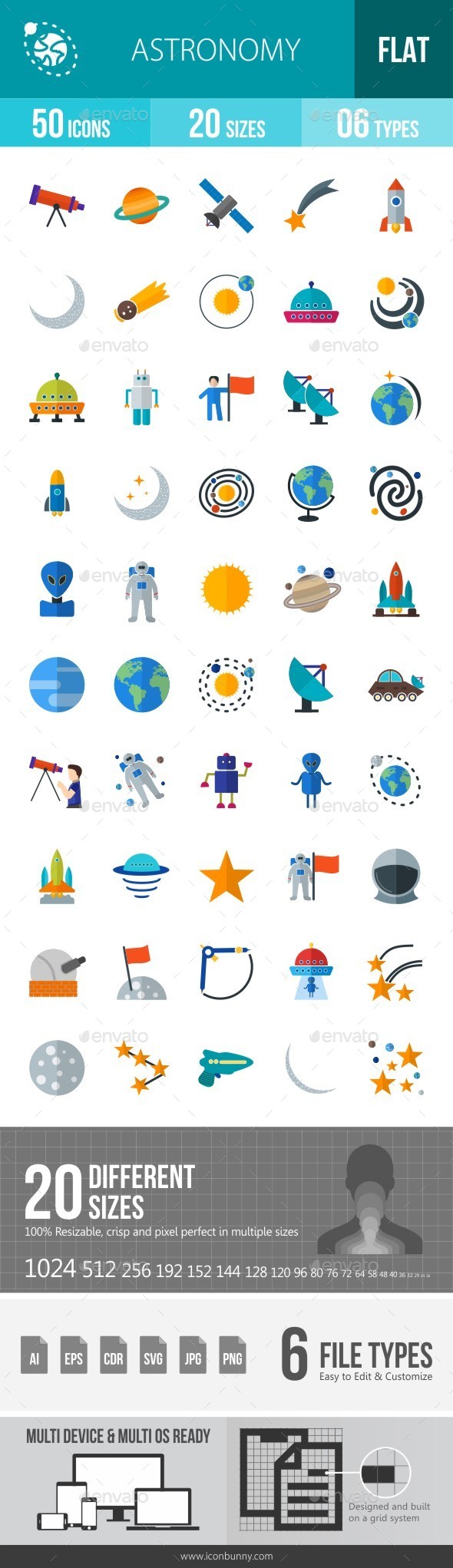 Astronomy Flat Multicolor Icons - Icons