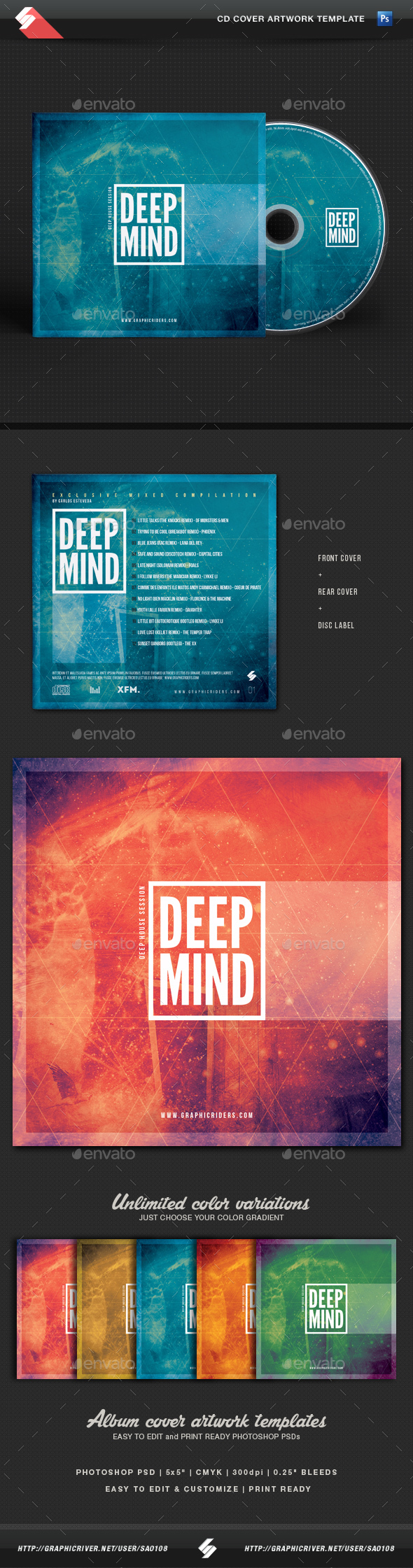 Deep Mind - CD Cover Artwork Template - CD & DVD Artwork Print Templates