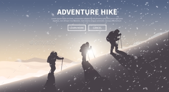 Flat Vector Web Banner. Hiking. - Travel Conceptual