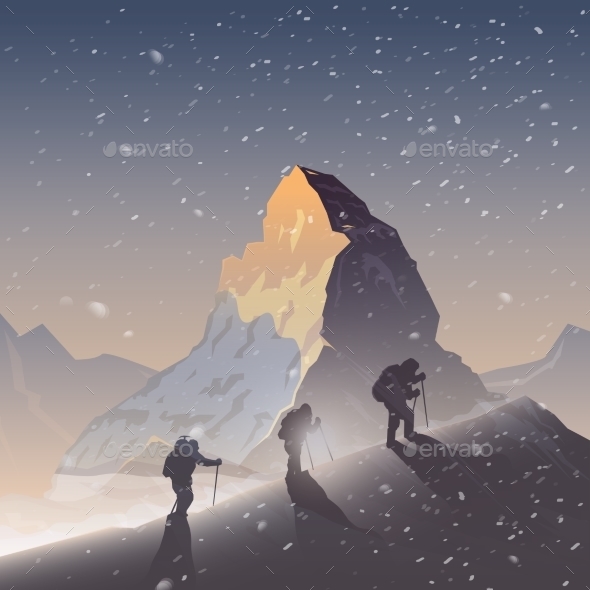 Vector Background. Climbing, Trekking, Hiking. - Travel Conceptual