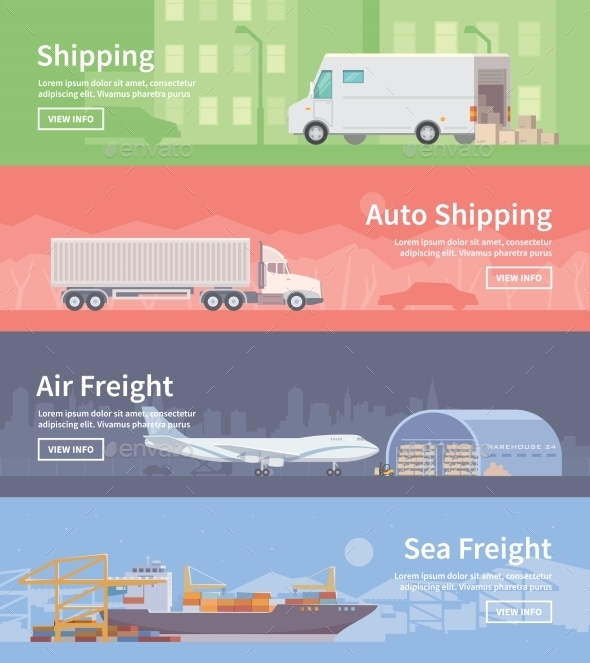 Flat Vector Web Banner. Logistics. Part 1 - Travel Conceptual