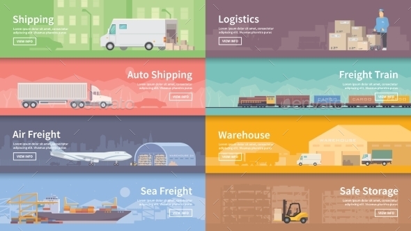 Flat Vector Web Banner. Logistics. - Travel Conceptual