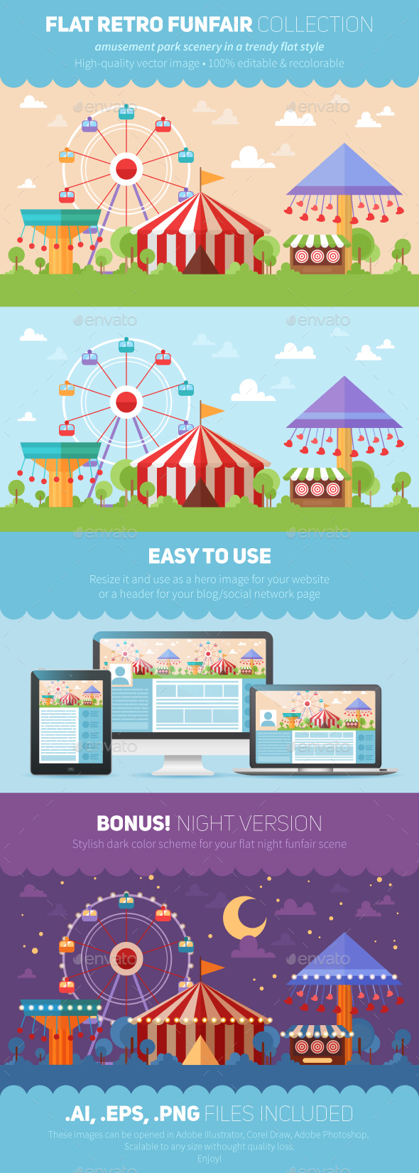 Flat Retro Funfair Scenery - Miscellaneous Vectors