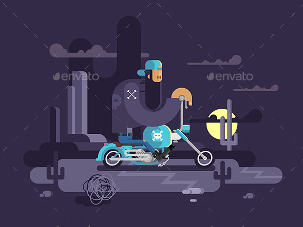 Cool Biker on a Motorcycle - People Characters