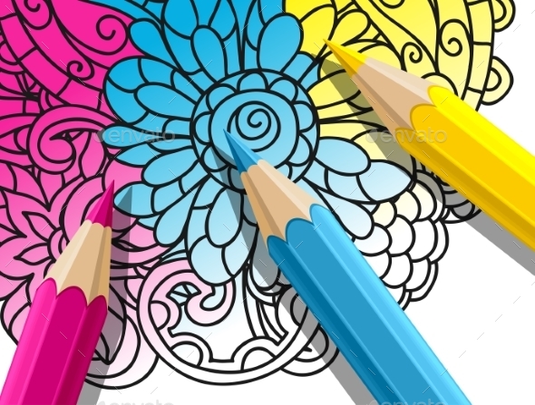Adult Coloring Concept with Pencils - Decorative Symbols Decorative