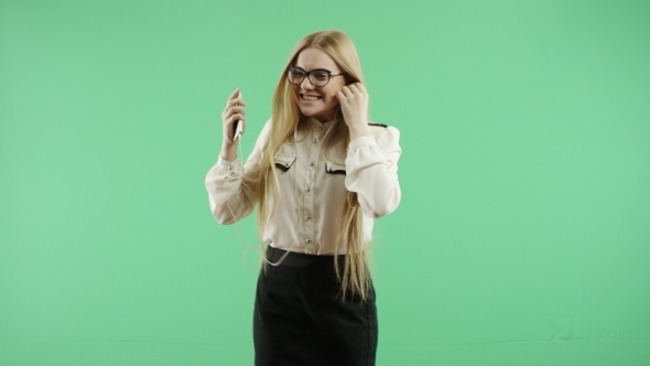 Happy Girl Listening To Music On Headphones alt