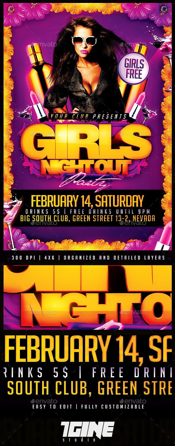 Girls Night Out Flyer Template - Clubs & Parties Events