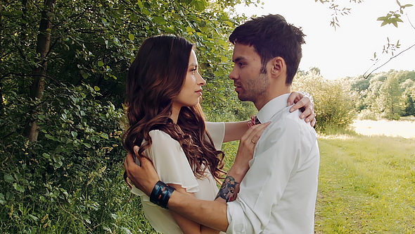 Couple Happy Lovers In Sunset