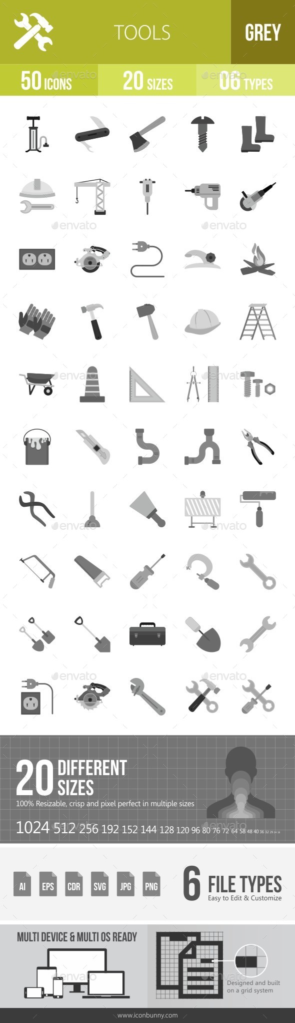 Tools Greyscale Icons - Icons