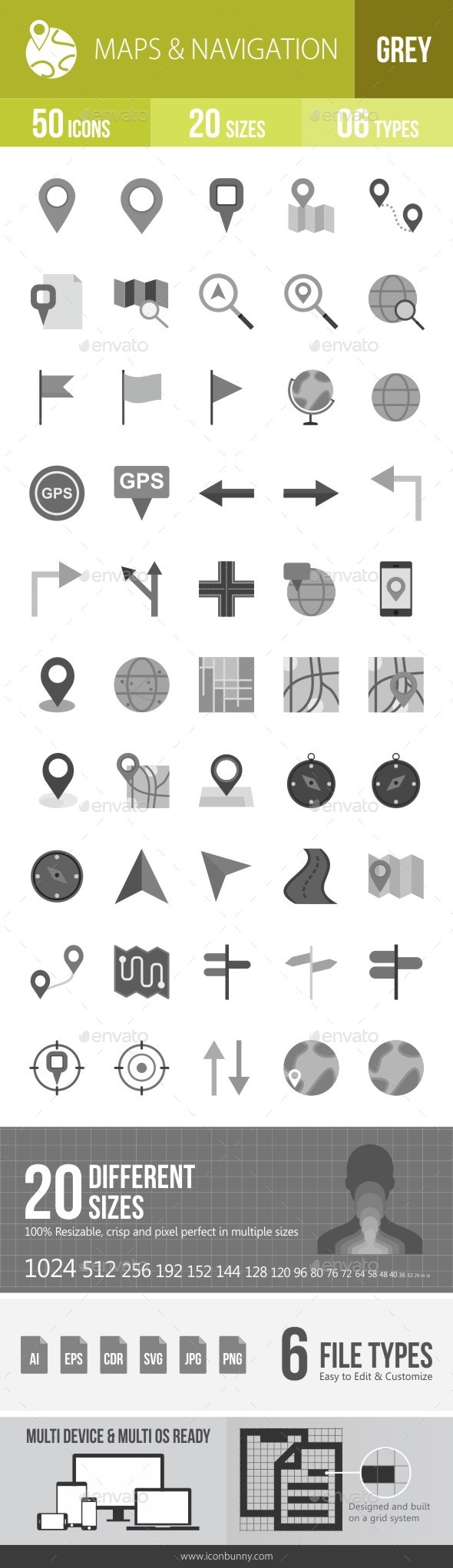 Maps & Navigation Greyscale Icons - Icons