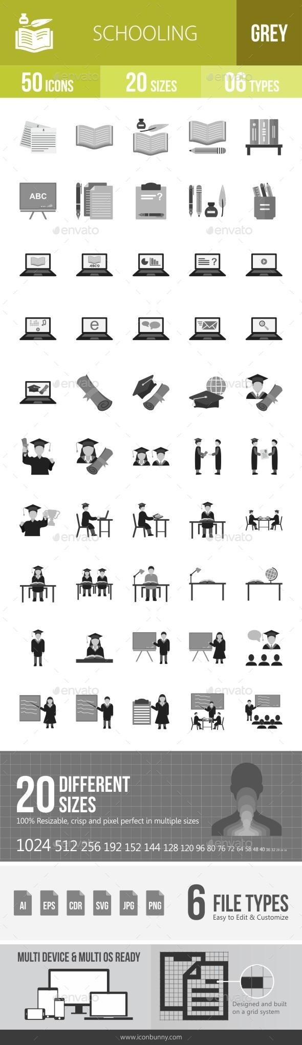 Schooling Greyscale Icons - Icons