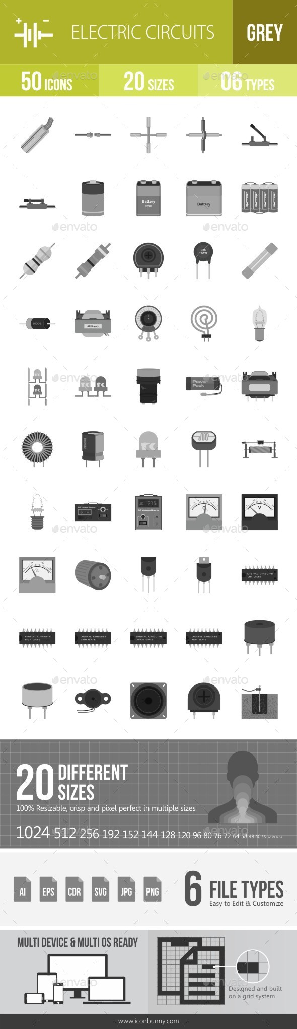 Electric Circuits Greyscale Icons - Icons