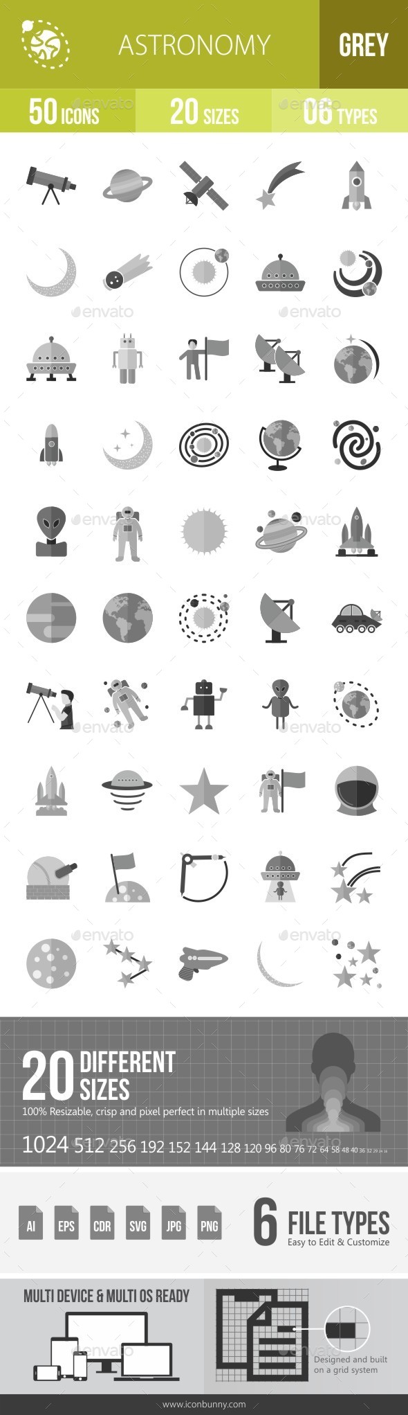 Astronomy Greyscale Icons - Icons
