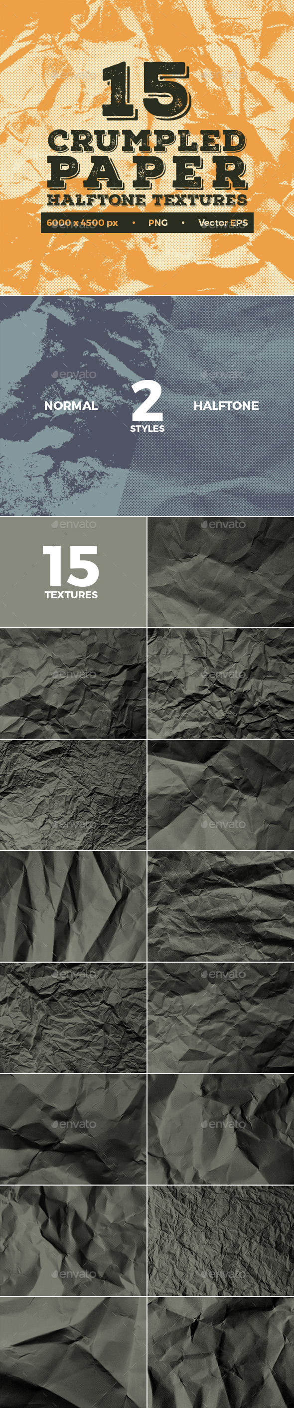 15 Crumpled Paper Halftone Textures - Paper Textures