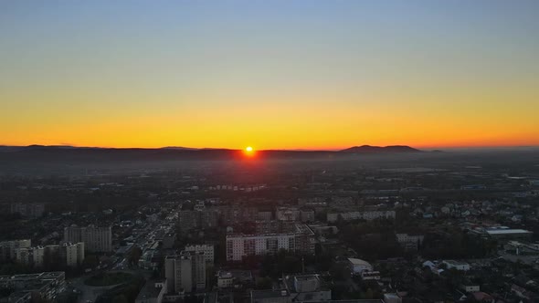 Amazing Late Sunset Aerial View in the Residential Area on Uzhhorod City Zakarpattya alt