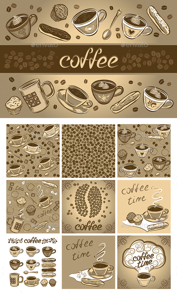 Set of Coffee Design Elements - Backgrounds Decorative