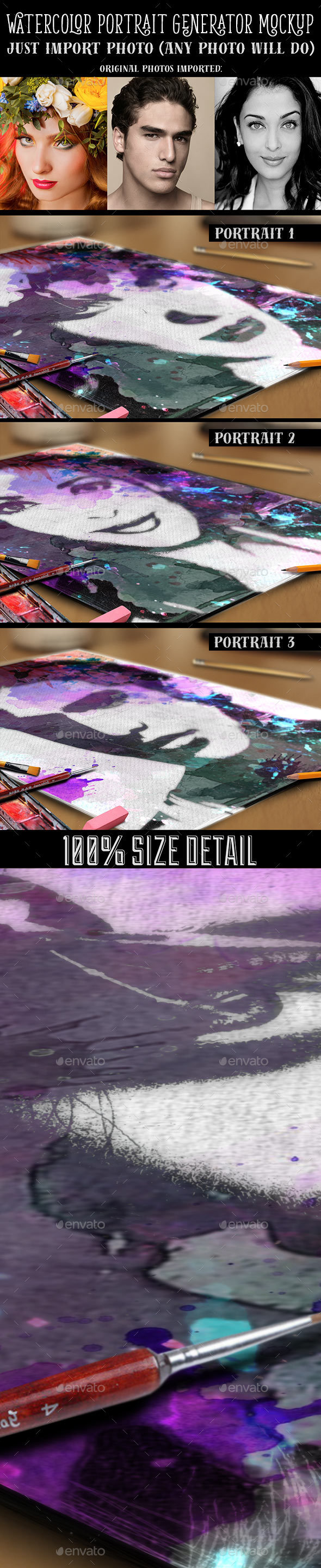 Watercolor Portrait Generator Mockup - Product Mock-Ups Graphics