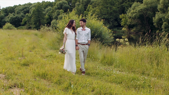 Couple Happy In Love Walking At Forest alt